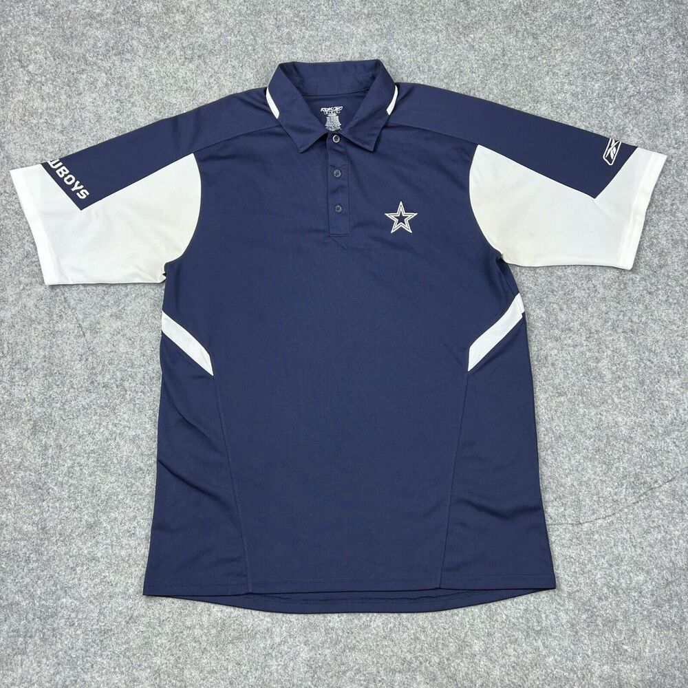 Dallas Cowboys Shirt Mens Medium Blue White‎ Short Sleeve Polo Reebok NFL Y2K